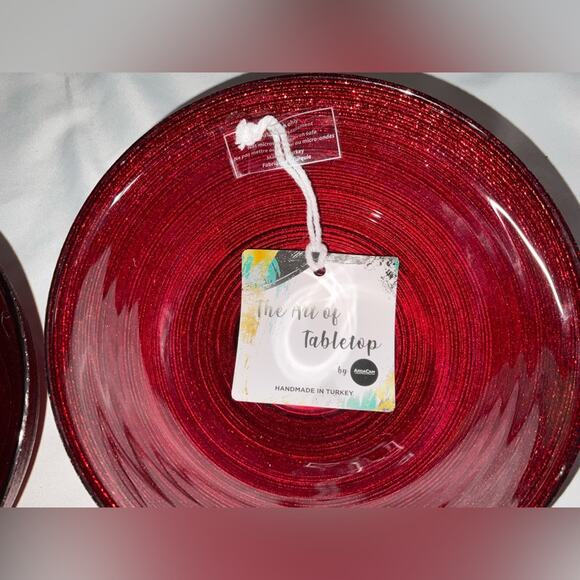 NEW NWT ARDACAM TURKISH GLASS RED GLITTER CEREAL BOWLS CHRISTMAS HOLIDAY SET/2 - Picture 7 of 11